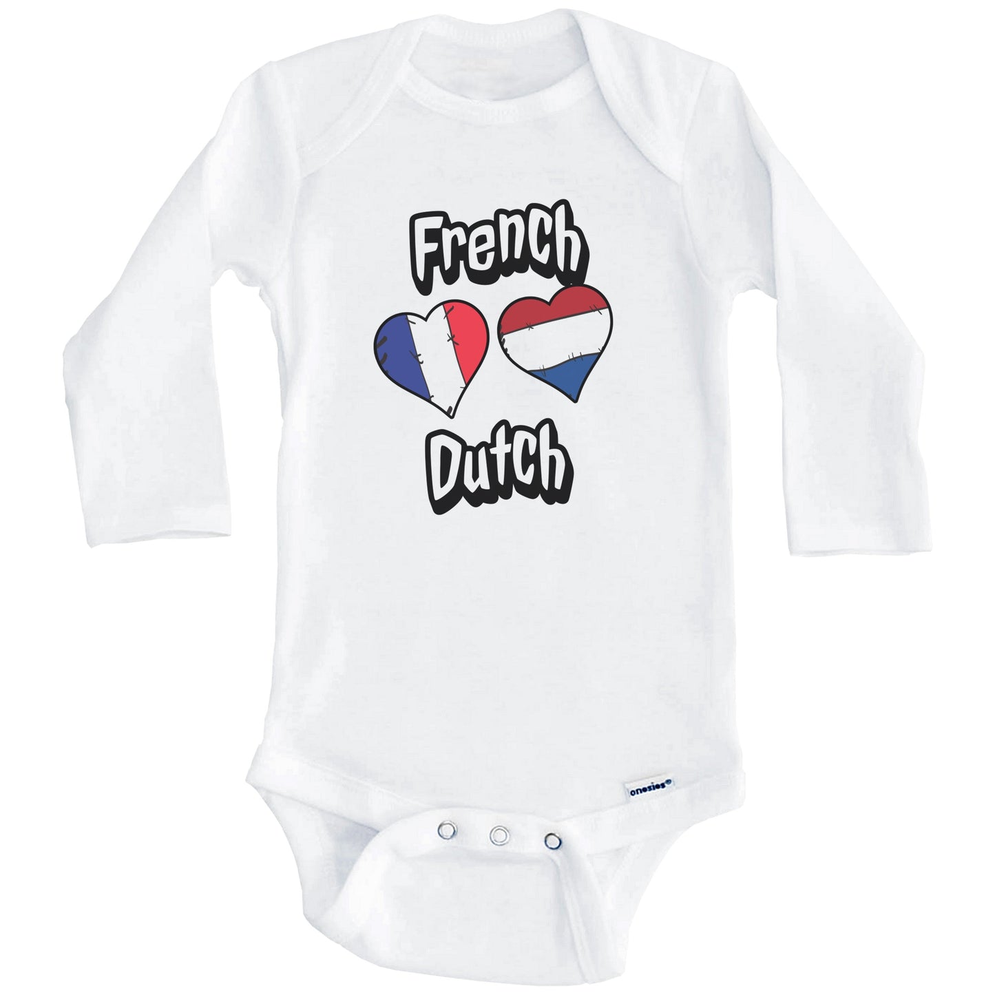 French Dutch Flag Heart Combo France Netherlands Baby Bodysuit (Long Sleeves)