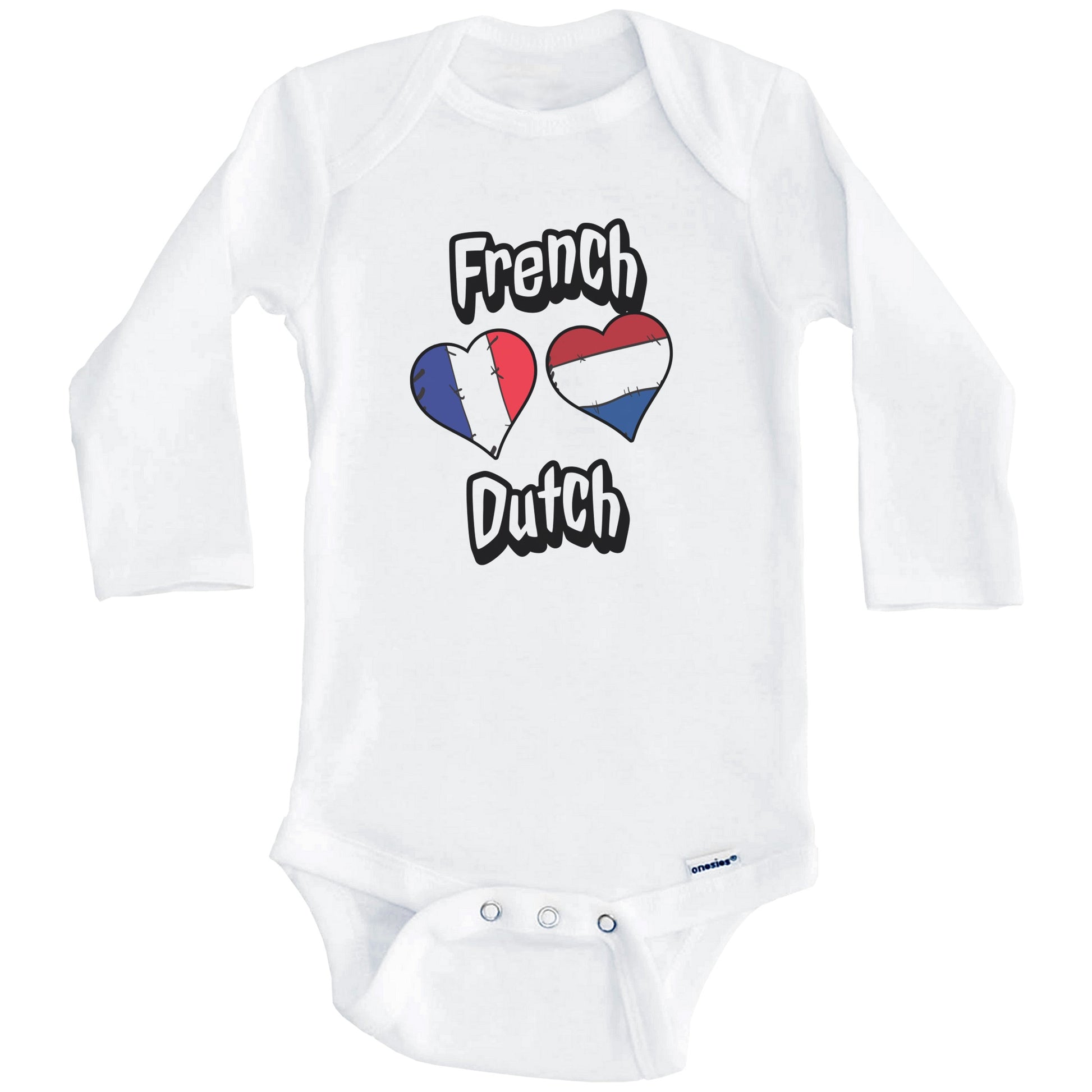French Dutch Flag Heart Combo France Netherlands Baby Bodysuit (Long Sleeves)