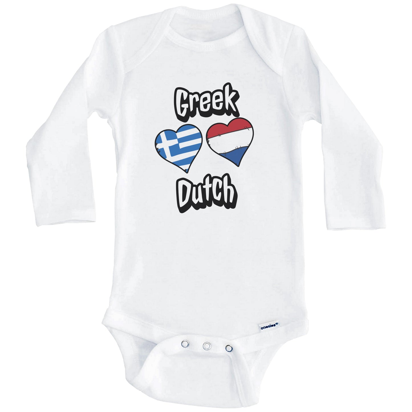Greek Dutch Flag Heart Combo Greece Netherlands Baby Bodysuit (Long Sleeves)