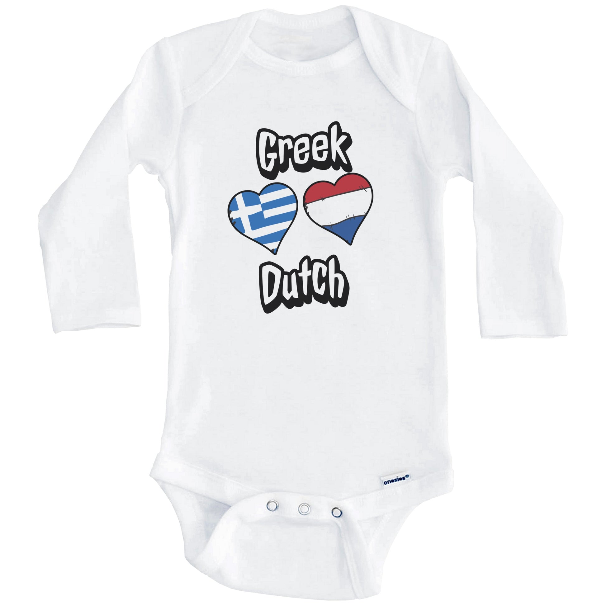 Greek Dutch Flag Heart Combo Greece Netherlands Baby Bodysuit (Long Sleeves)
