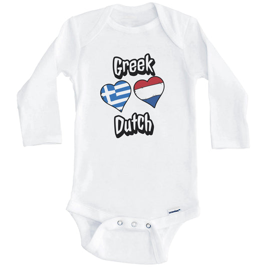 Greek Dutch Flag Heart Combo Greece Netherlands Baby Bodysuit (Long Sleeves)