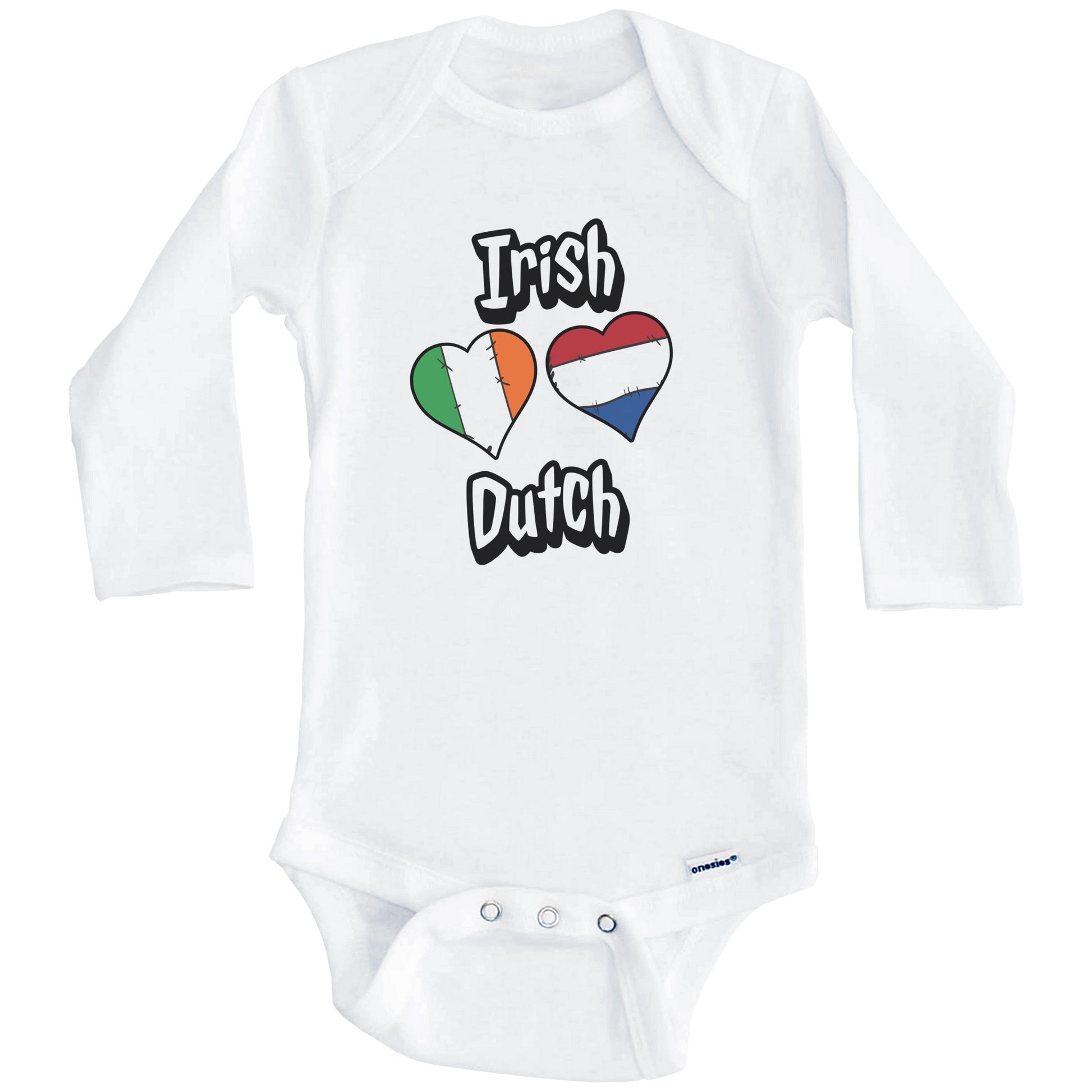 Irish Dutch Flag Heart Combo Ireland Netherlands Baby Bodysuit (Long Sleeves)