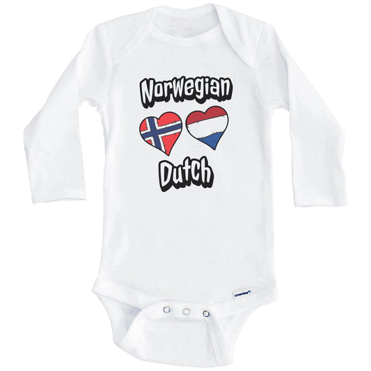 Norwegian Dutch Flag Heart Combo Norway Netherlands Baby Bodysuit (Long Sleeves)