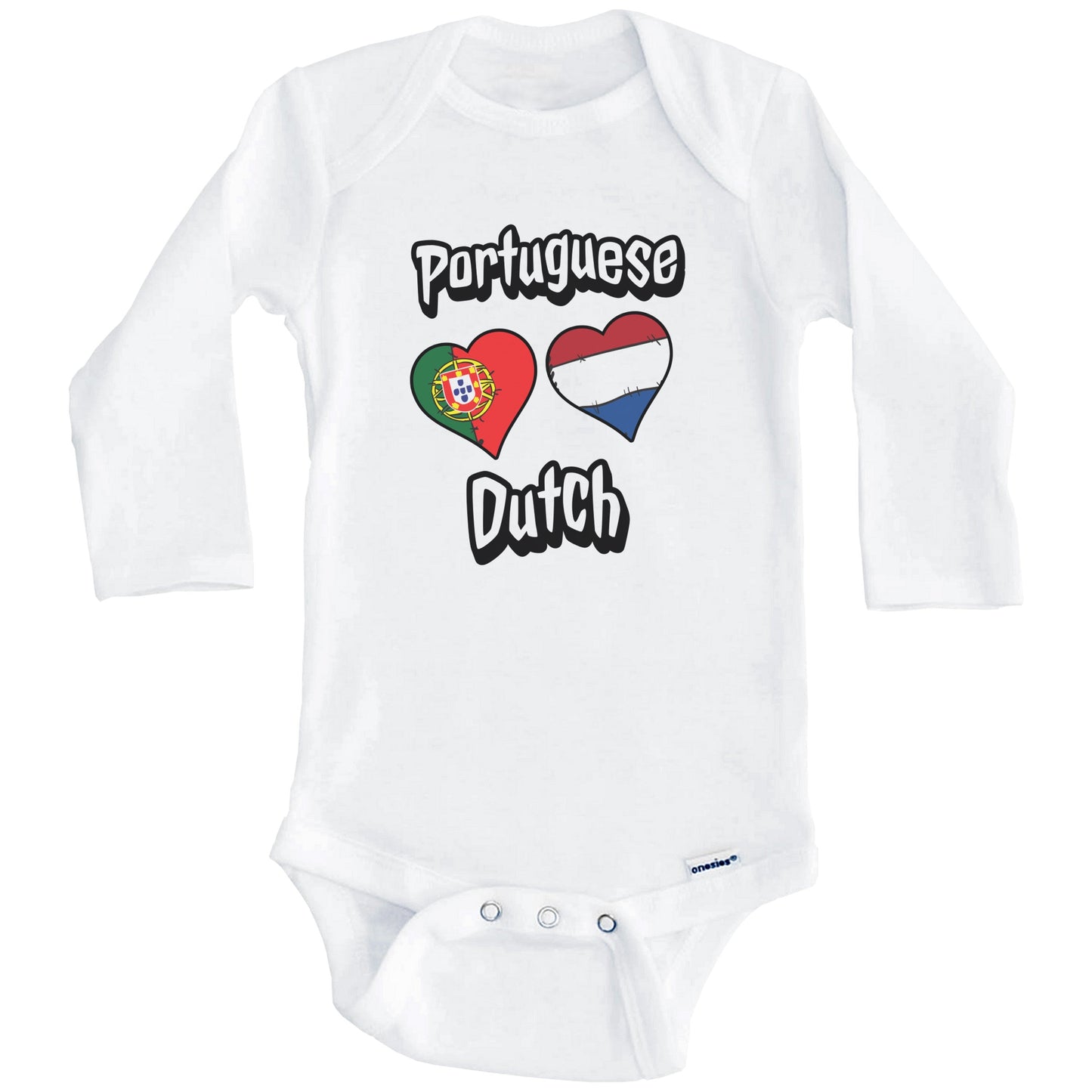 Portuguese Dutch Flag Heart Combo Portugal Netherlands Baby Bodysuit (Long Sleeves)