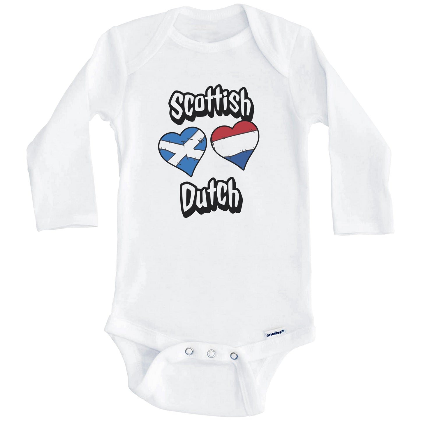 Scottish Dutch Flag Heart Combo Scotland Netherlands Baby Bodysuit (Long Sleeves)