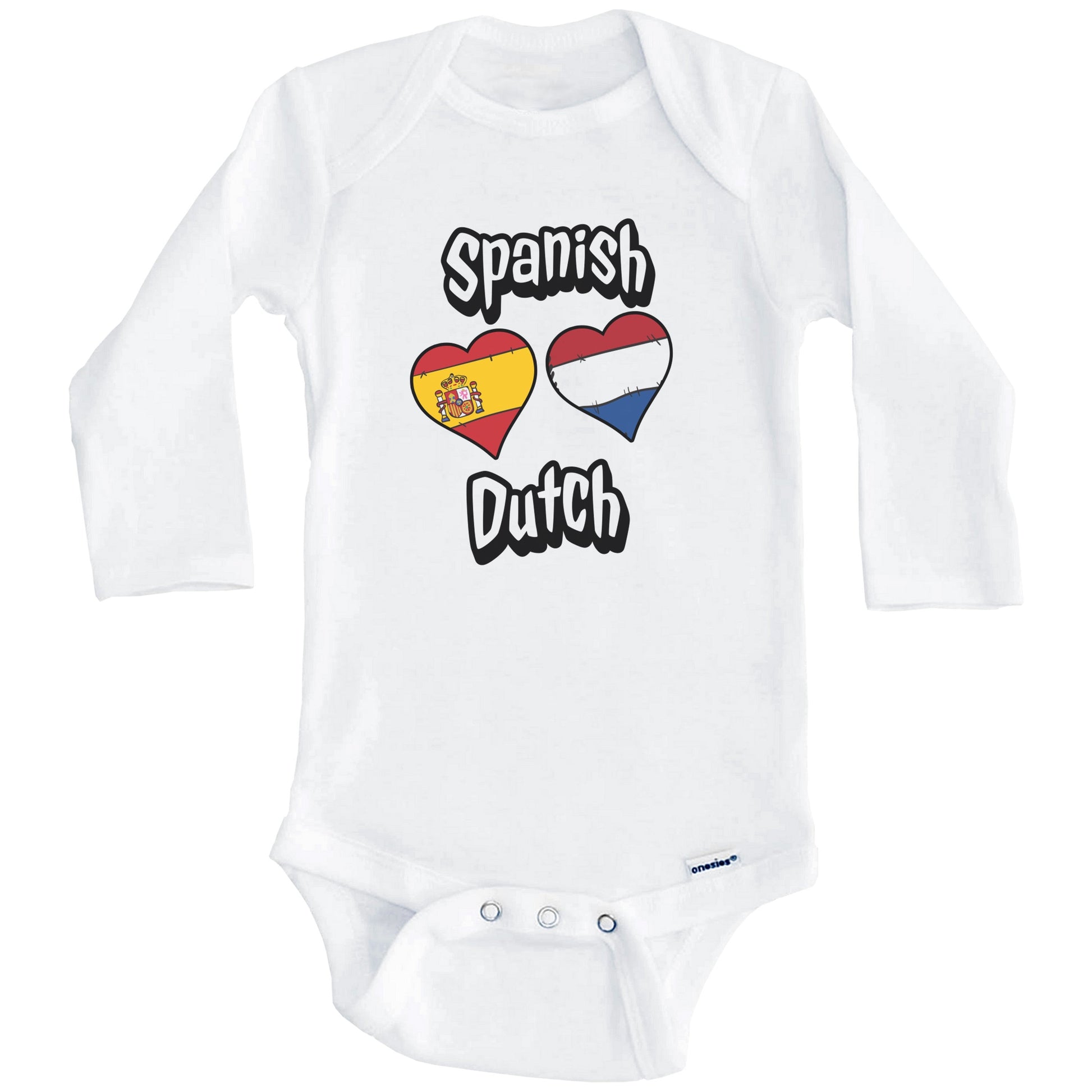 Spanish Dutch Flag Heart Combo Spain Netherlands Baby Bodysuit (Long Sleeves)