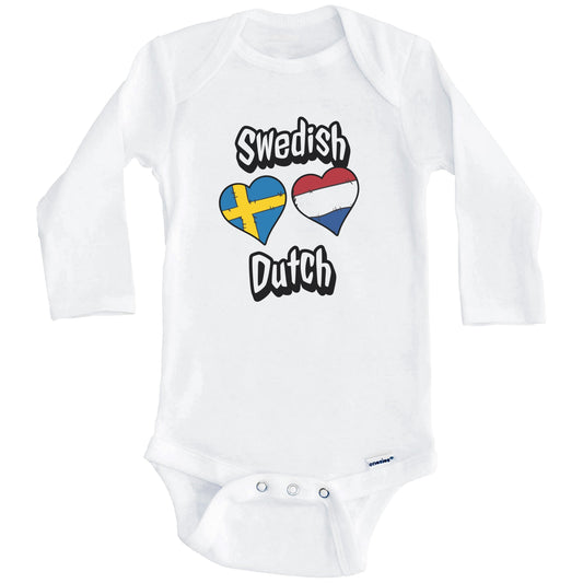Swedish Dutch Flag Heart Combo Sweden Netherlands Baby Bodysuit (Long Sleeves)