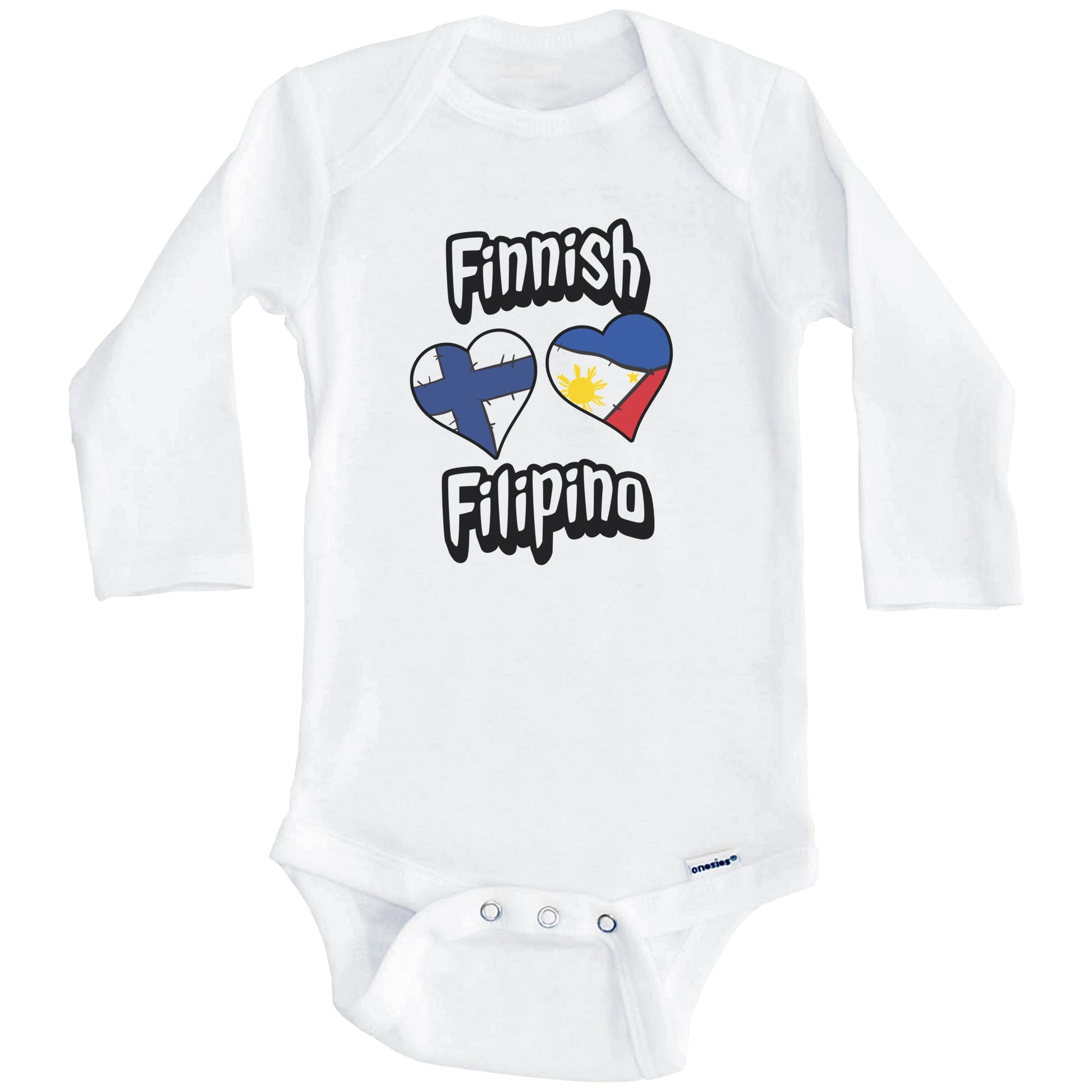 Finnish Filipino Flag Heart Combo Finland Philippines Baby Bodysuit (Long Sleeves)