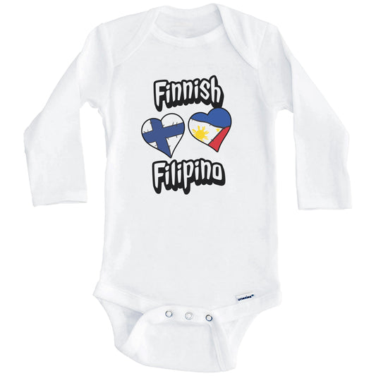 Finnish Filipino Flag Heart Combo Finland Philippines Baby Bodysuit (Long Sleeves)