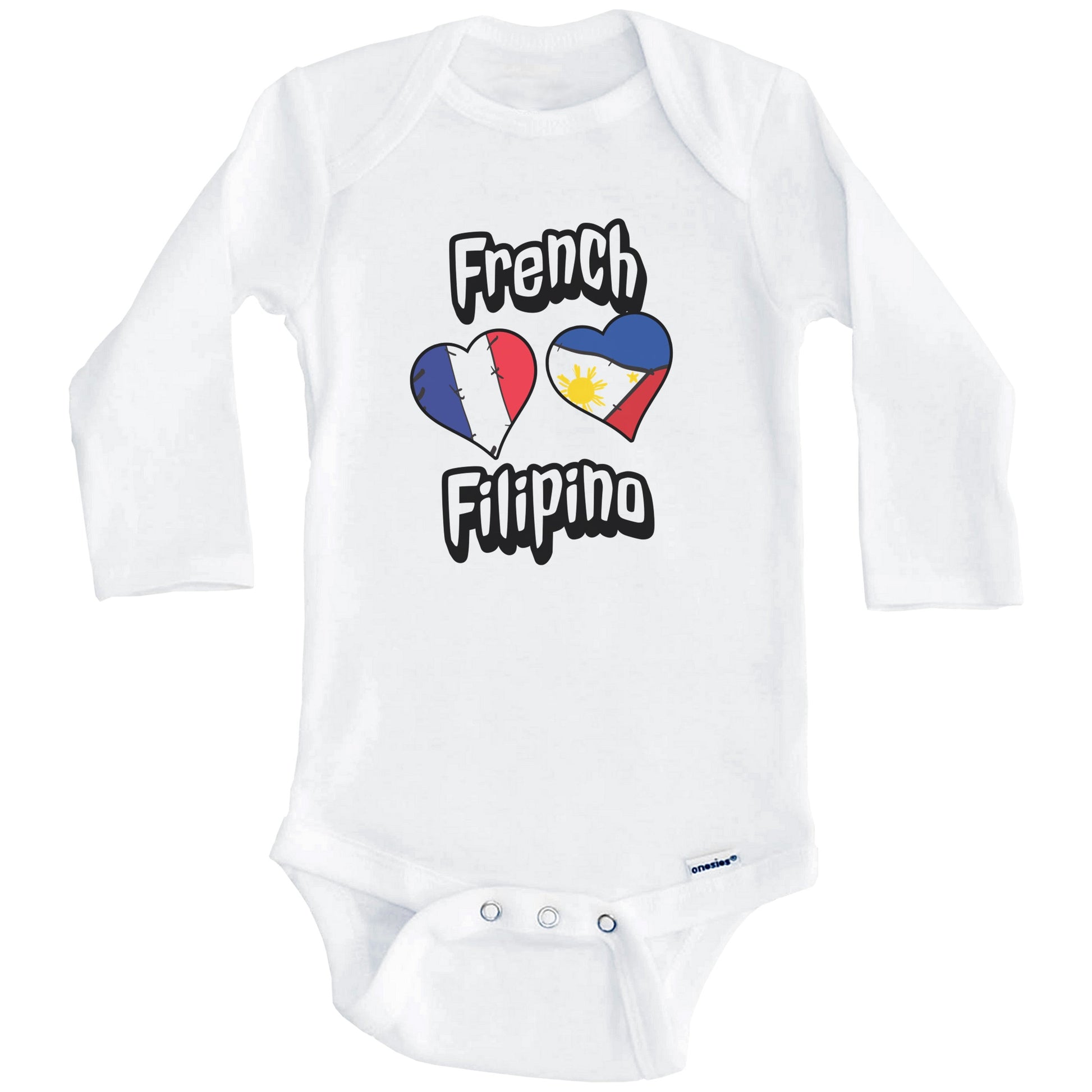 French Filipino Flag Heart Combo France Philippines Baby Bodysuit (Long Sleeves)