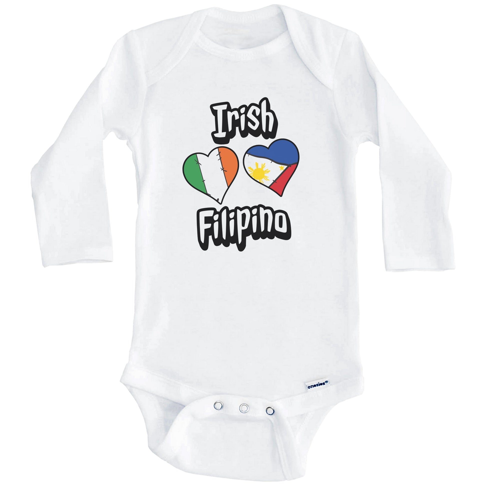Irish Filipino Flag Heart Combo Ireland Philippines Baby Bodysuit (Long Sleeves)