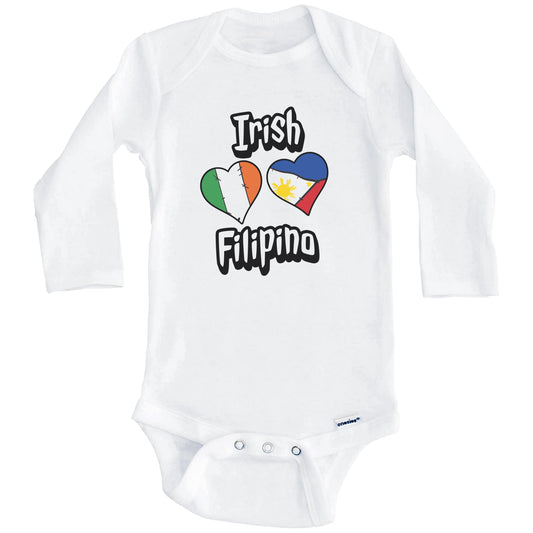 Irish Filipino Flag Heart Combo Ireland Philippines Baby Bodysuit (Long Sleeves)