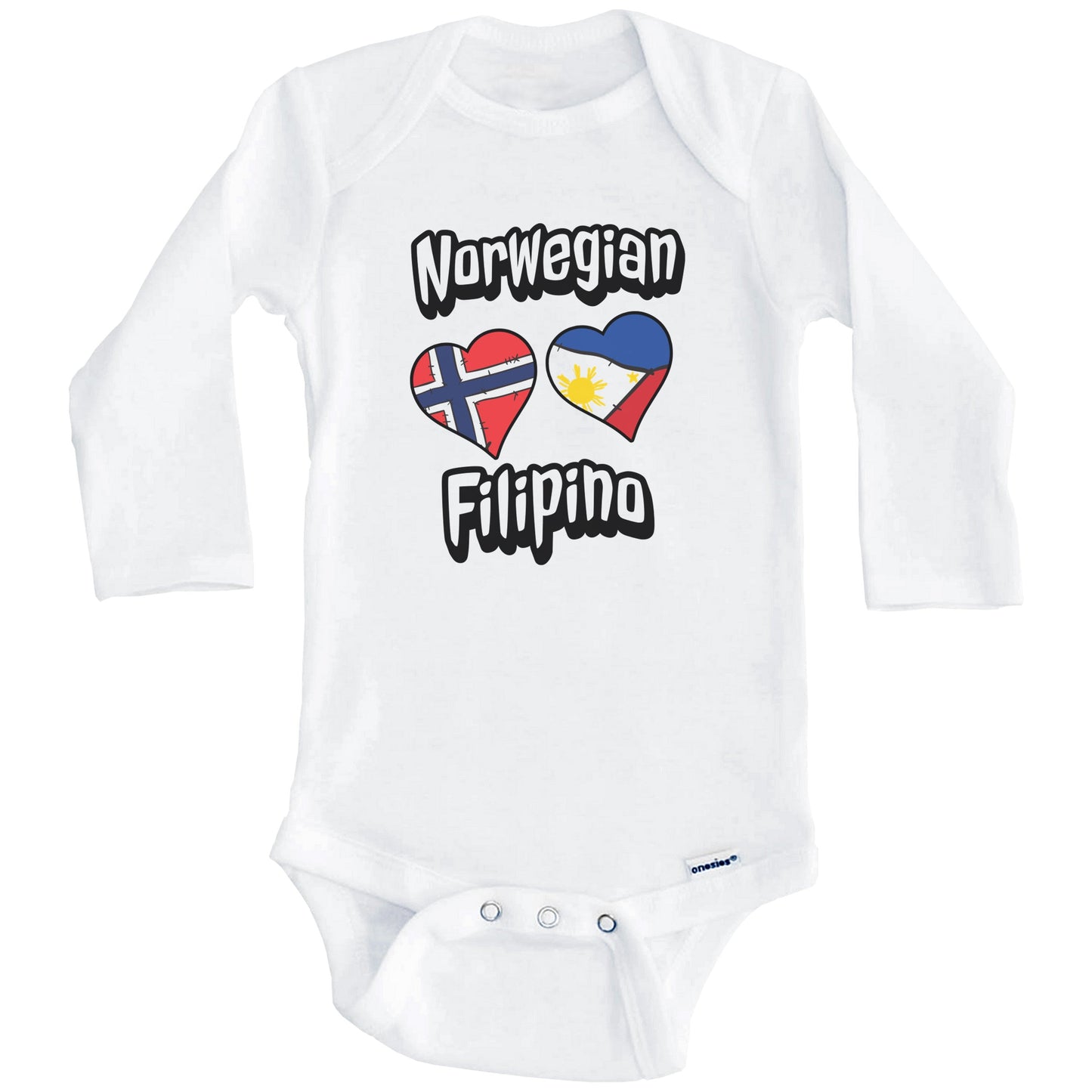 Norwegian Filipino Flag Heart Combo Norway Philippines Baby Bodysuit (Long Sleeves)