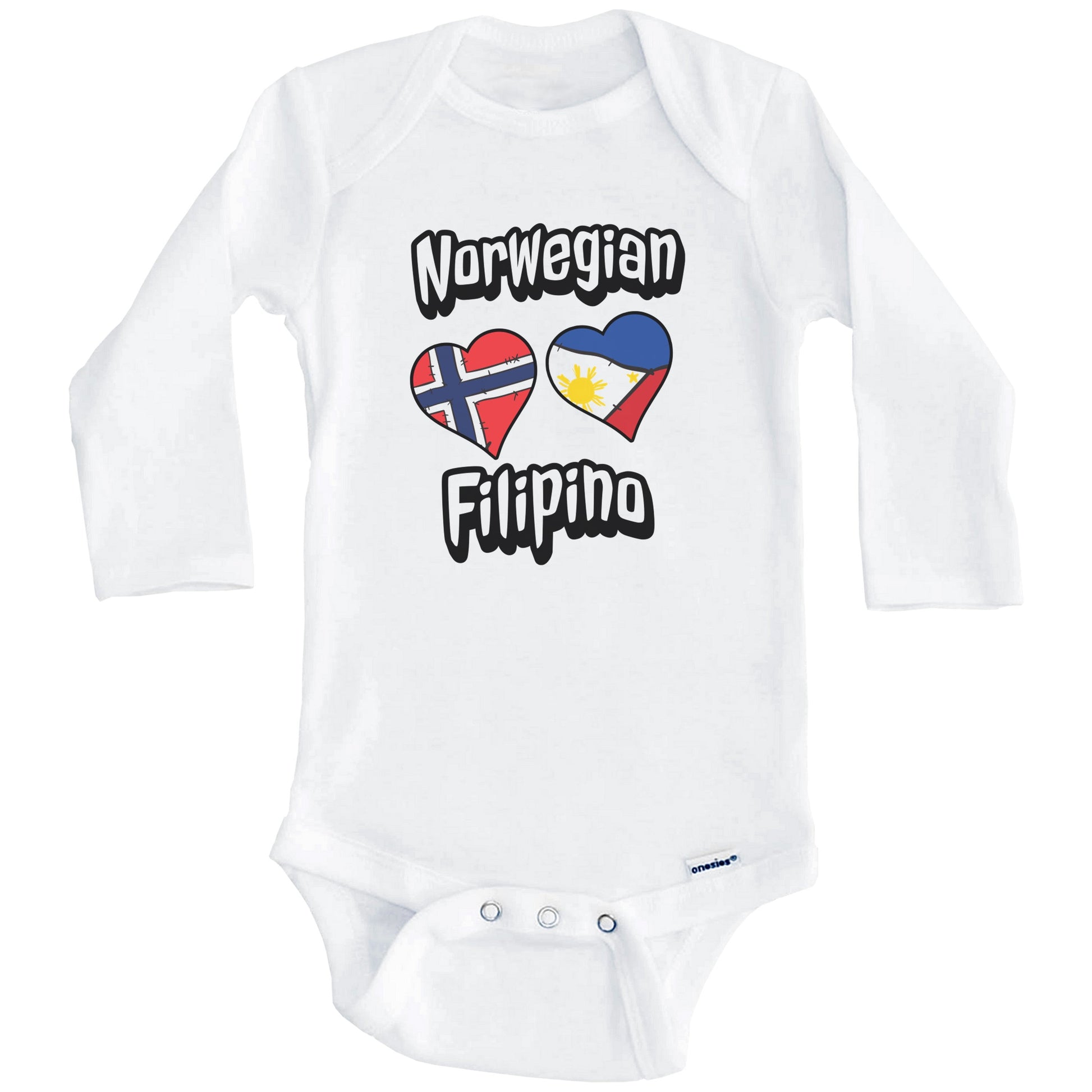 Norwegian Filipino Flag Heart Combo Norway Philippines Baby Bodysuit (Long Sleeves)
