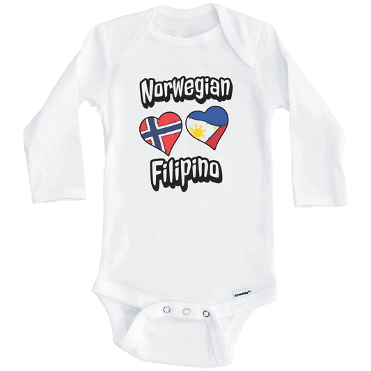 Norwegian Filipino Flag Heart Combo Norway Philippines Baby Bodysuit (Long Sleeves)