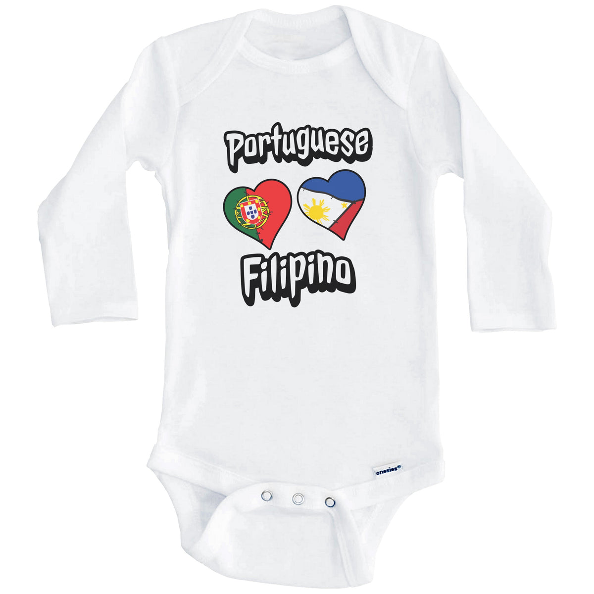 Portuguese Filipino Flag Heart Combo Portugal Philippines Baby Bodysuit (Long Sleeves)