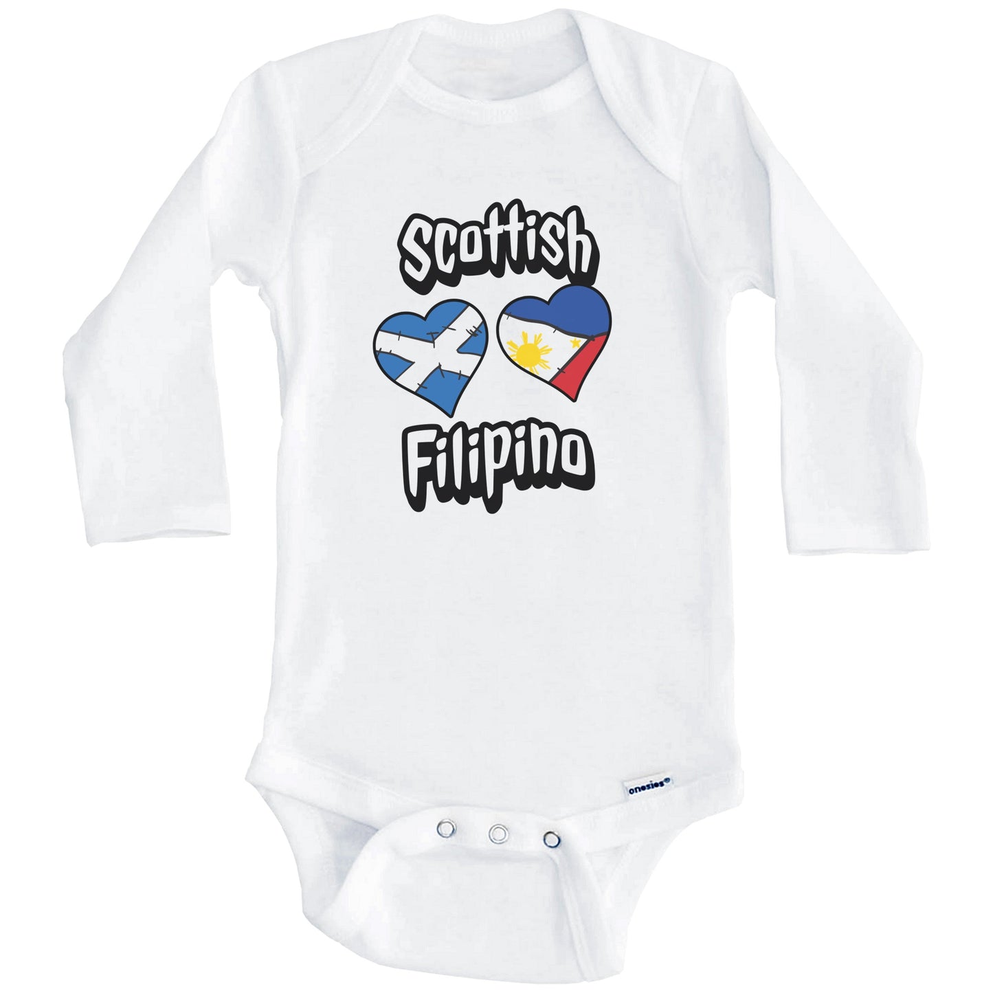 Scottish Filipino Flag Heart Combo Scotland Philippines Baby Bodysuit (Long Sleeves)