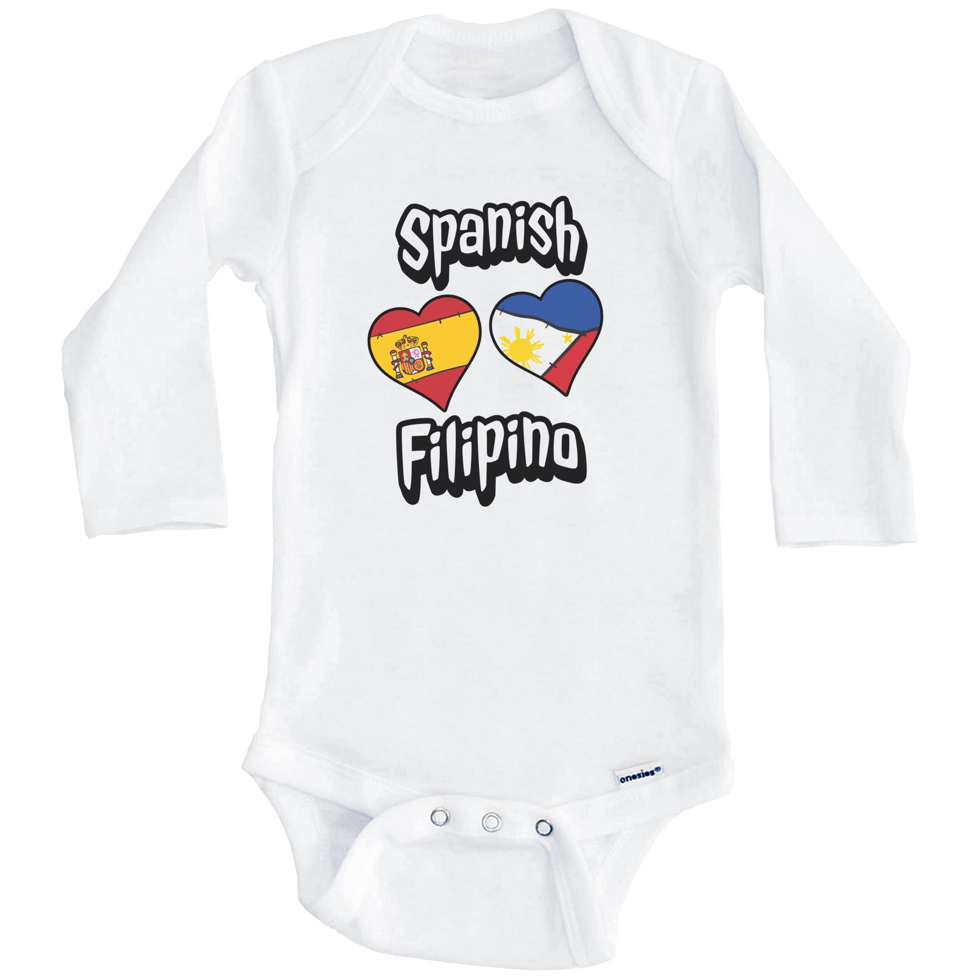 Spanish Filipino Flag Heart Combo Spain Philippines Baby Bodysuit (Long Sleeves)