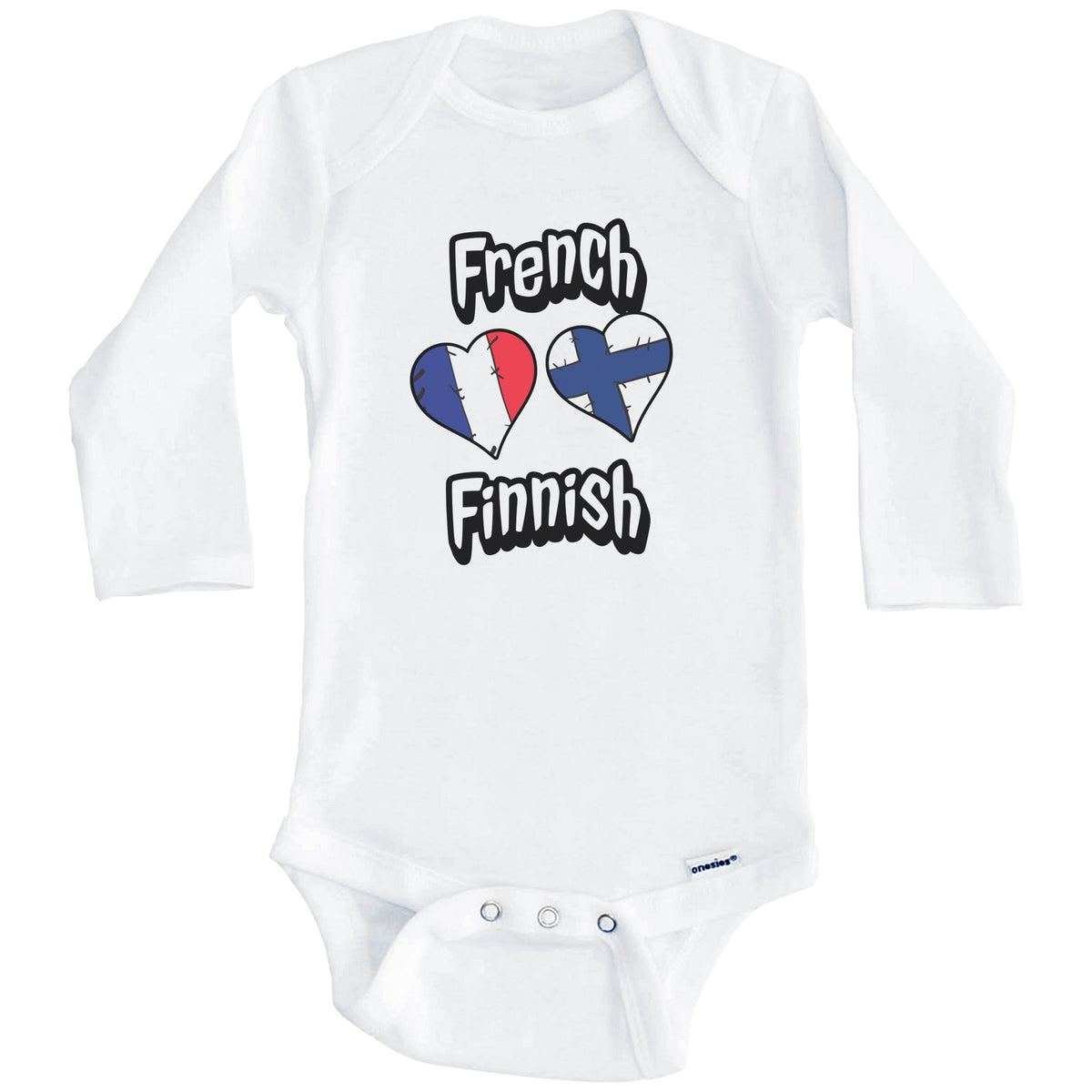 French Finnish Flag Heart Combo France Finland Baby Bodysuit (Long Sleeves)