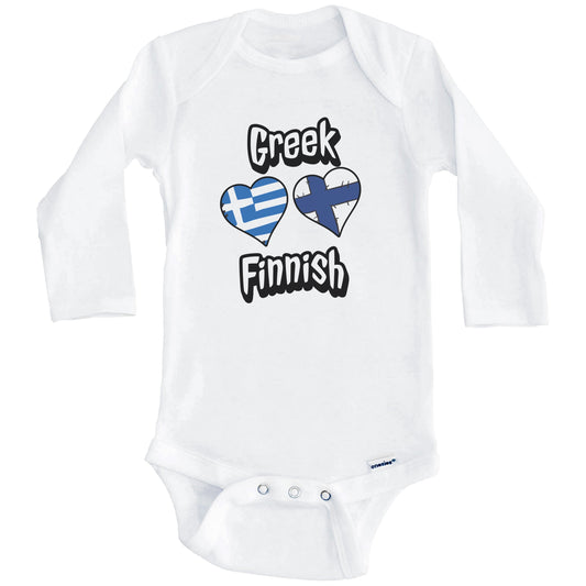 Greek Finnish Flag Heart Combo Greece Finland Baby Bodysuit (Long Sleeves)