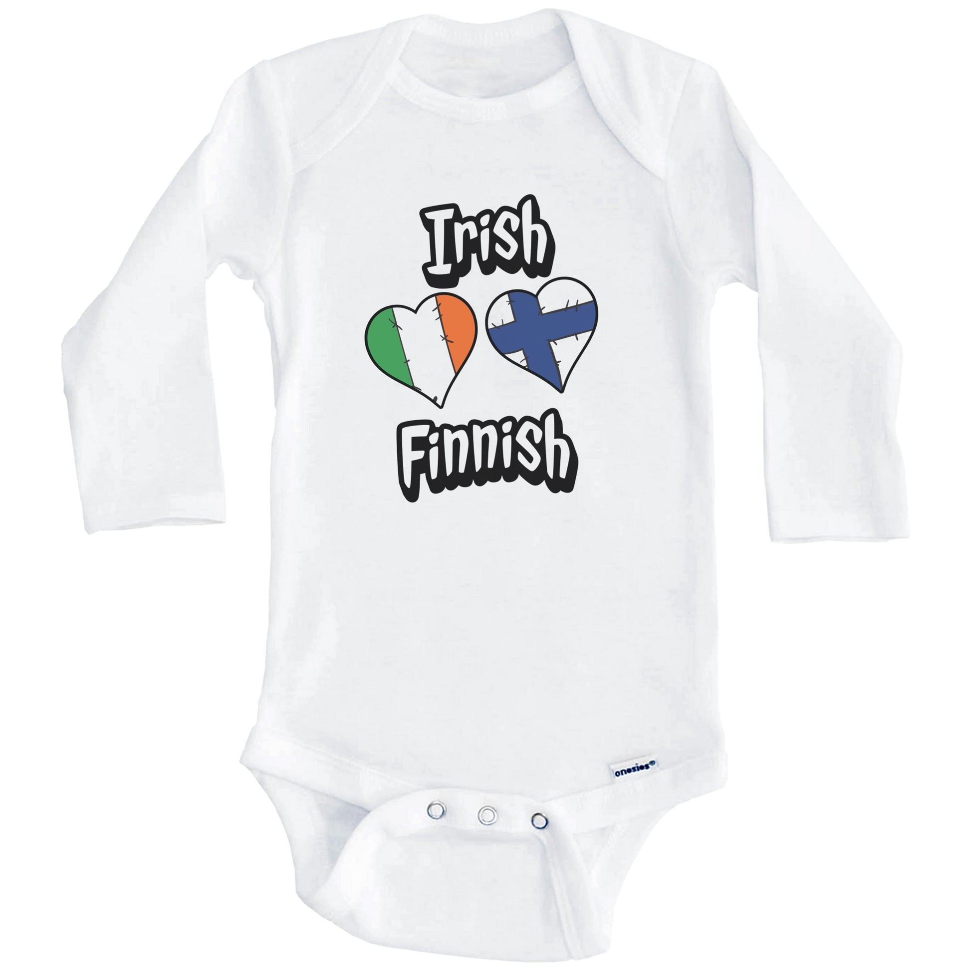 Irish Finnish Flag Heart Combo Ireland Finland Baby Bodysuit (Long Sleeves)