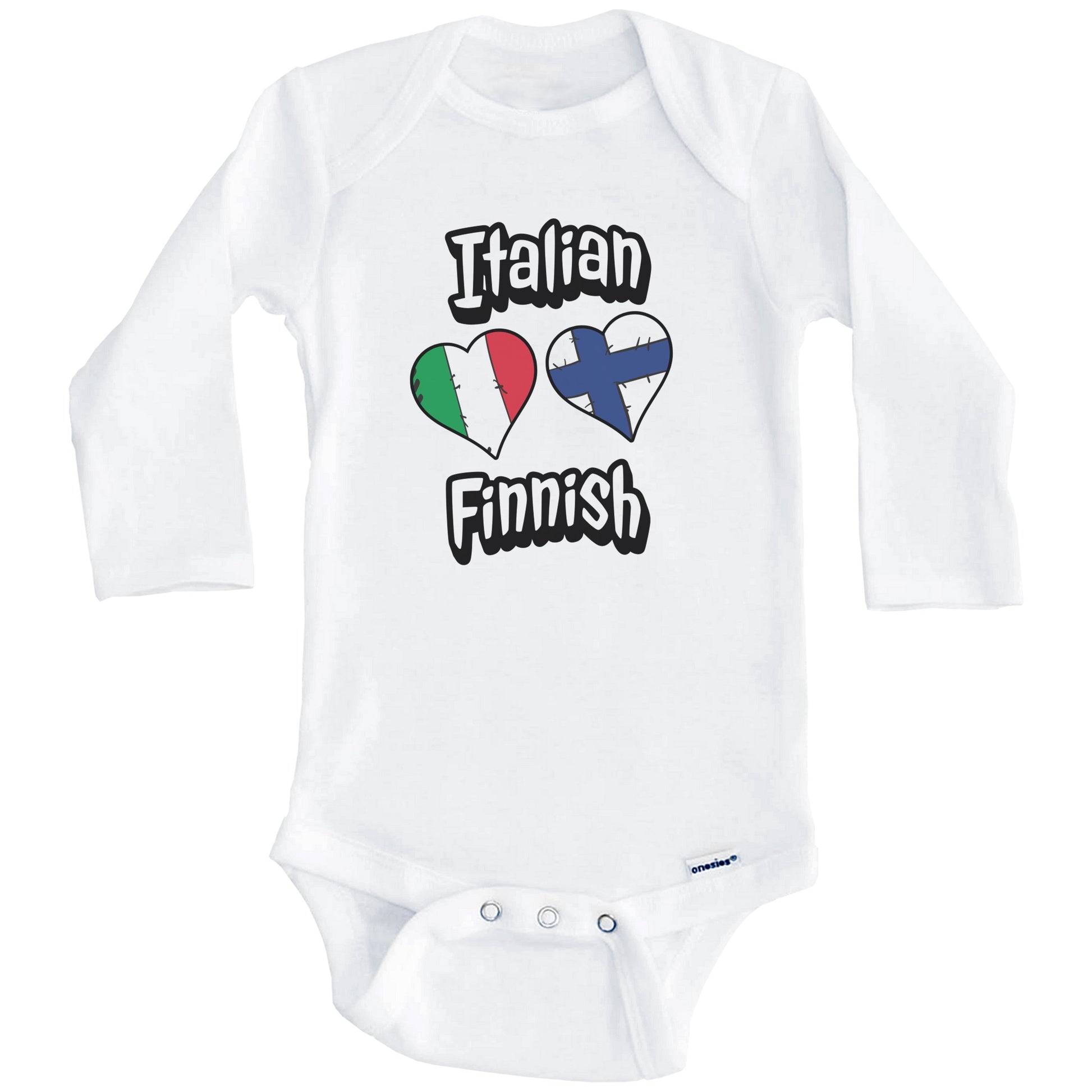Italian Finnish Flag Heart Combo Italy Finland Baby Bodysuit (Long Sleeves)