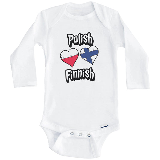 Polish Finnish Flag Heart Combo Poland Finland Baby Bodysuit (Long Sleeves)