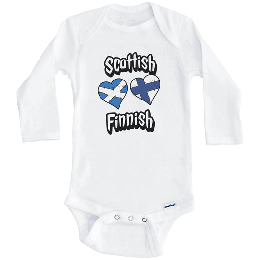 Scottish Finnish Flag Heart Combo Scotland Finland Baby Bodysuit (Long Sleeves)