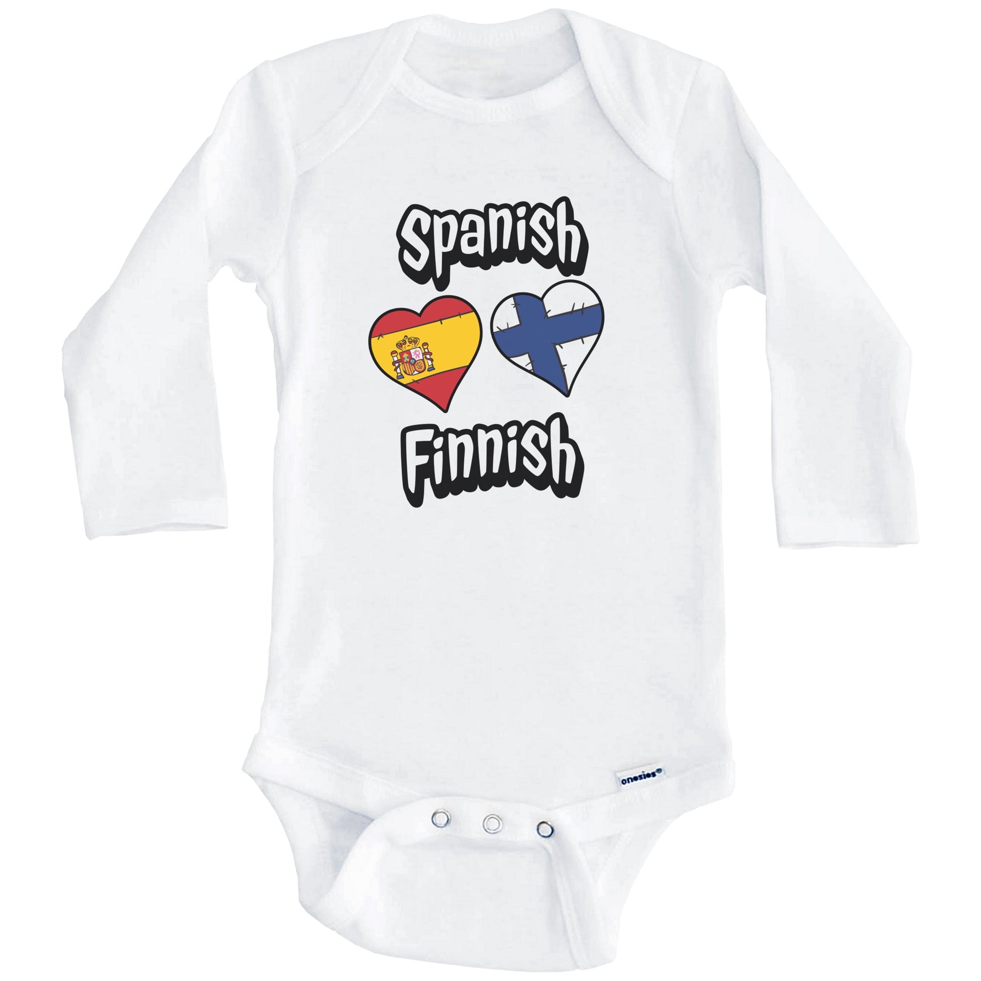 Spanish Finnish Flag Heart Combo Spain Finland Baby Bodysuit (Long Sleeves)