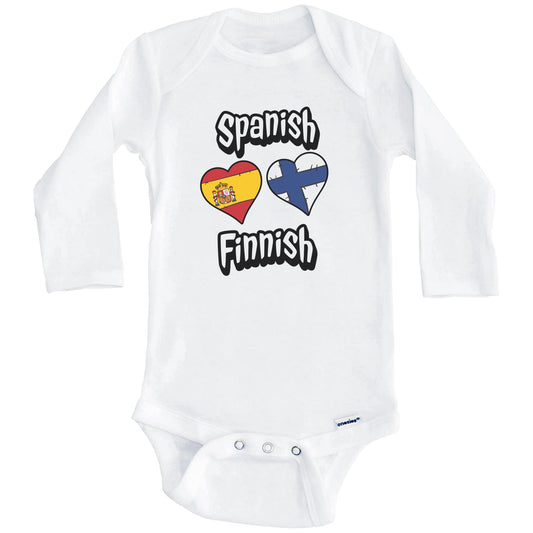 Spanish Finnish Flag Heart Combo Spain Finland Baby Bodysuit (Long Sleeves)