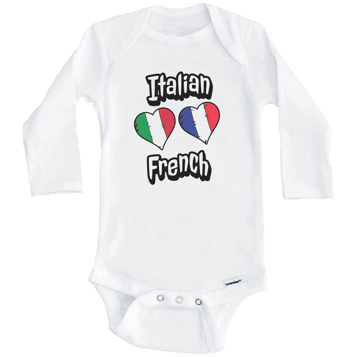 Italian French Flag Heart Combo Italy France Baby Bodysuit (Long Sleeves)