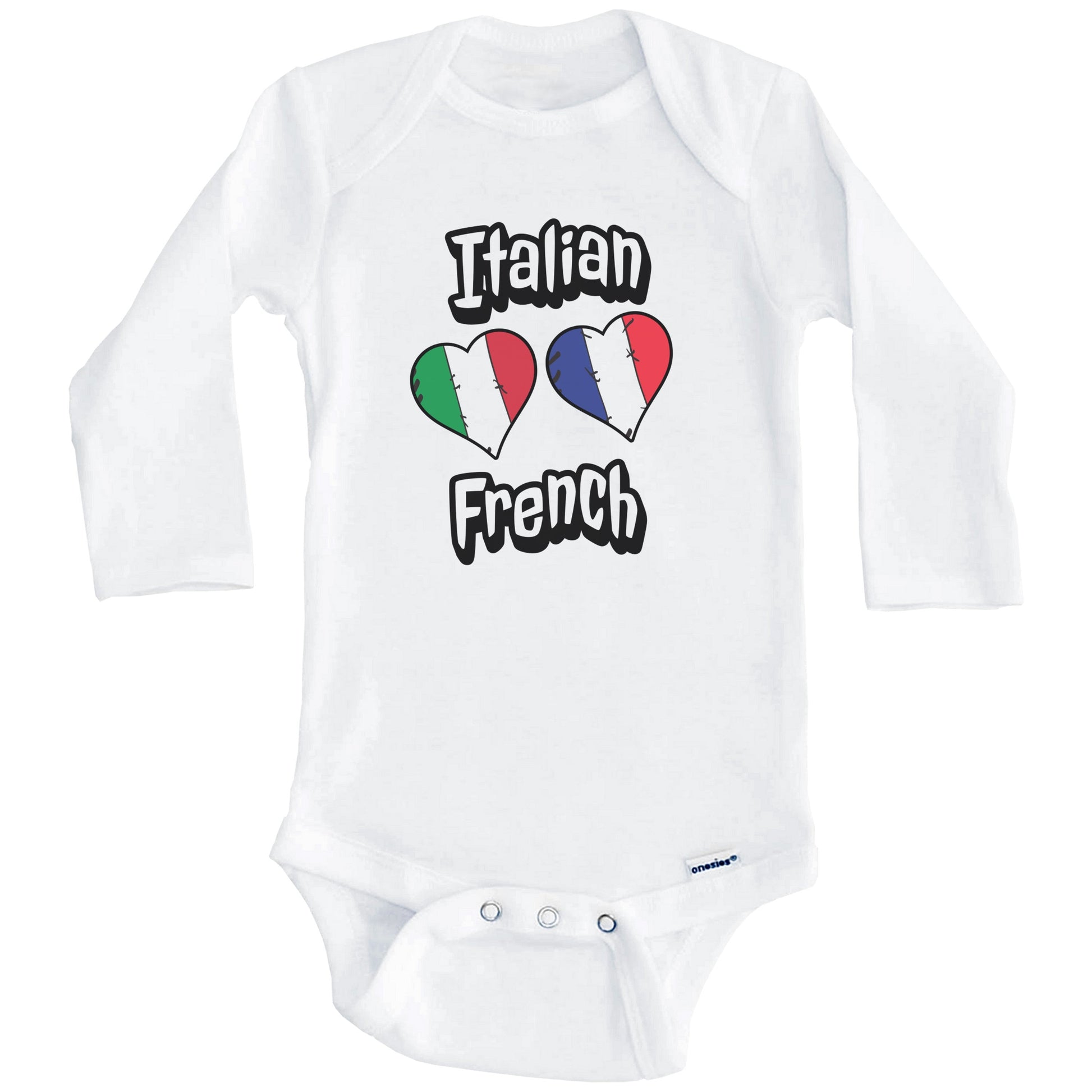 Italian French Flag Heart Combo Italy France Baby Bodysuit (Long Sleeves)