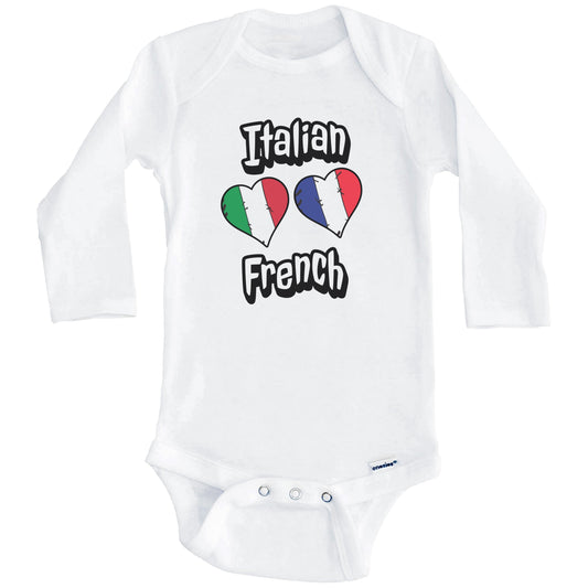 Italian French Flag Heart Combo Italy France Baby Bodysuit (Long Sleeves)