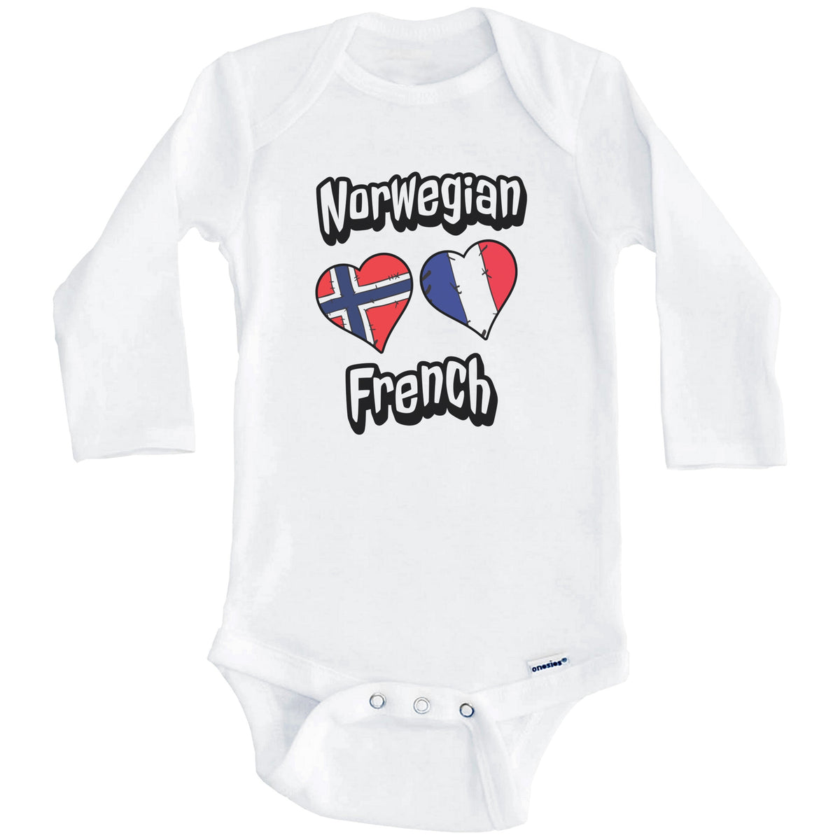 Norwegian French Flag Heart Combo Norway France Baby Bodysuit (Long Sleeves)