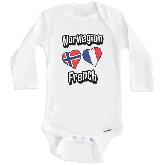 Norwegian French Flag Heart Combo Norway France Baby Bodysuit (Long Sleeves)