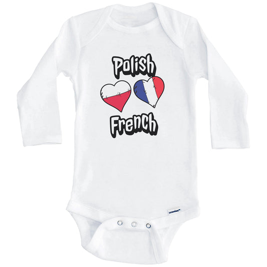 Polish French Flag Heart Combo Poland France Baby Bodysuit (Long Sleeves)