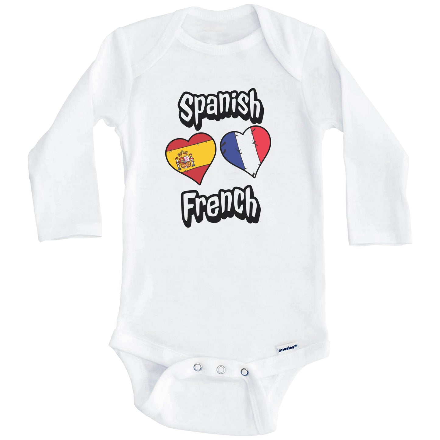 Spanish French Flag Heart Combo Spain France Baby Bodysuit (Long Sleeves)