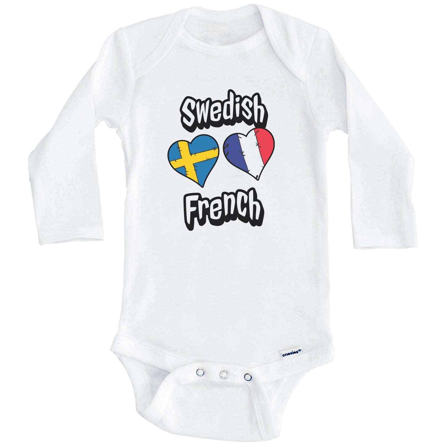 Swedish French Flag Heart Combo Sweden France Baby Bodysuit (Long Sleeves)