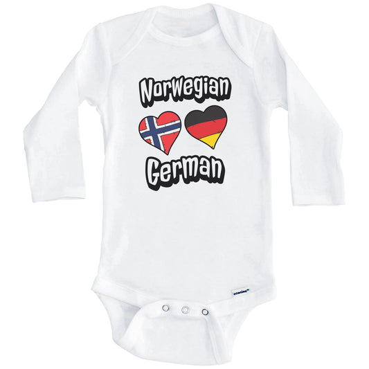 Norwegian German Flag Heart Combo Norway Germany Baby Bodysuit (Long Sleeves)