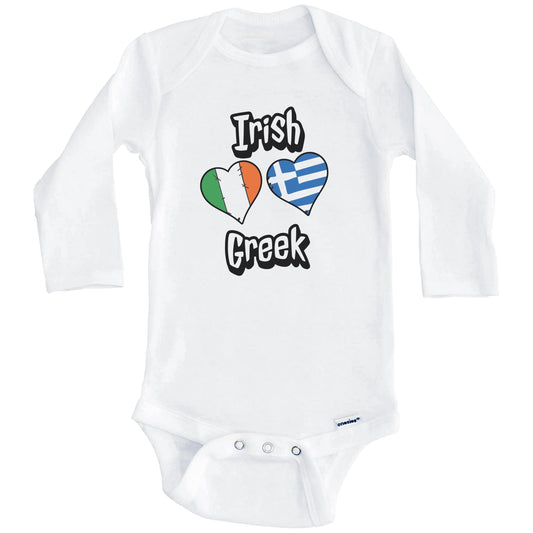 Irish Greek Flag Heart Combo Ireland Greece Baby Bodysuit (Long Sleeves)