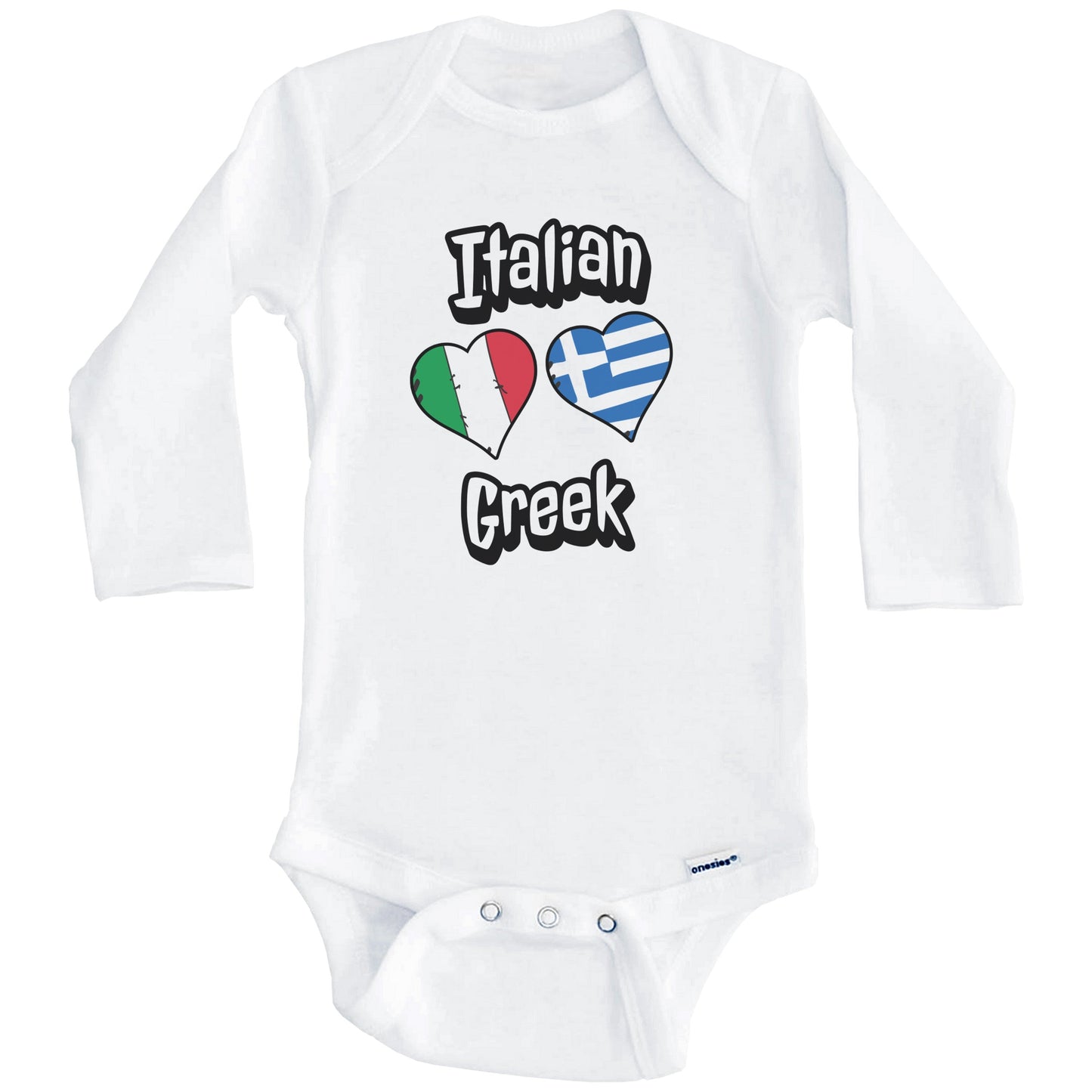 Italian Greek Flag Heart Combo Italy Greece Baby Bodysuit (Long Sleeves)