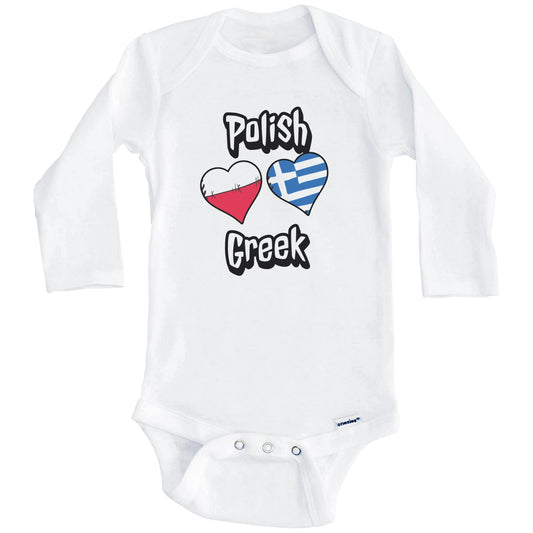 Polish Greek Flag Heart Combo Poland Greece Baby Bodysuit (Long Sleeves)