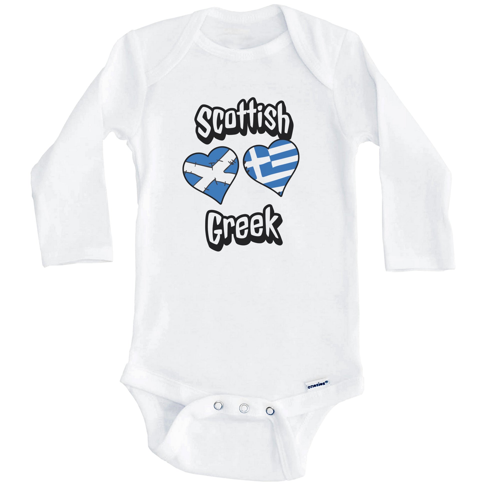Scottish Greek Flag Heart Combo Scotland Greece Baby Bodysuit (Long Sleeves)