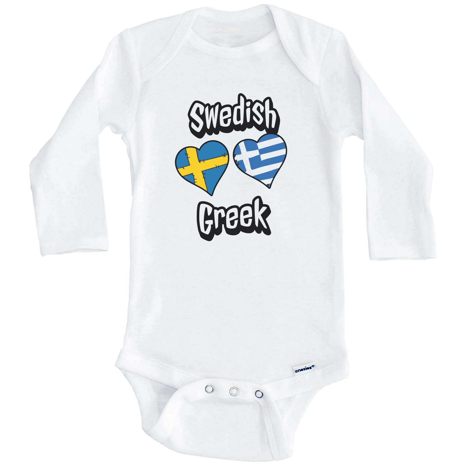 Swedish Greek Flag Heart Combo Sweden Greece Baby Bodysuit (Long Sleeves)