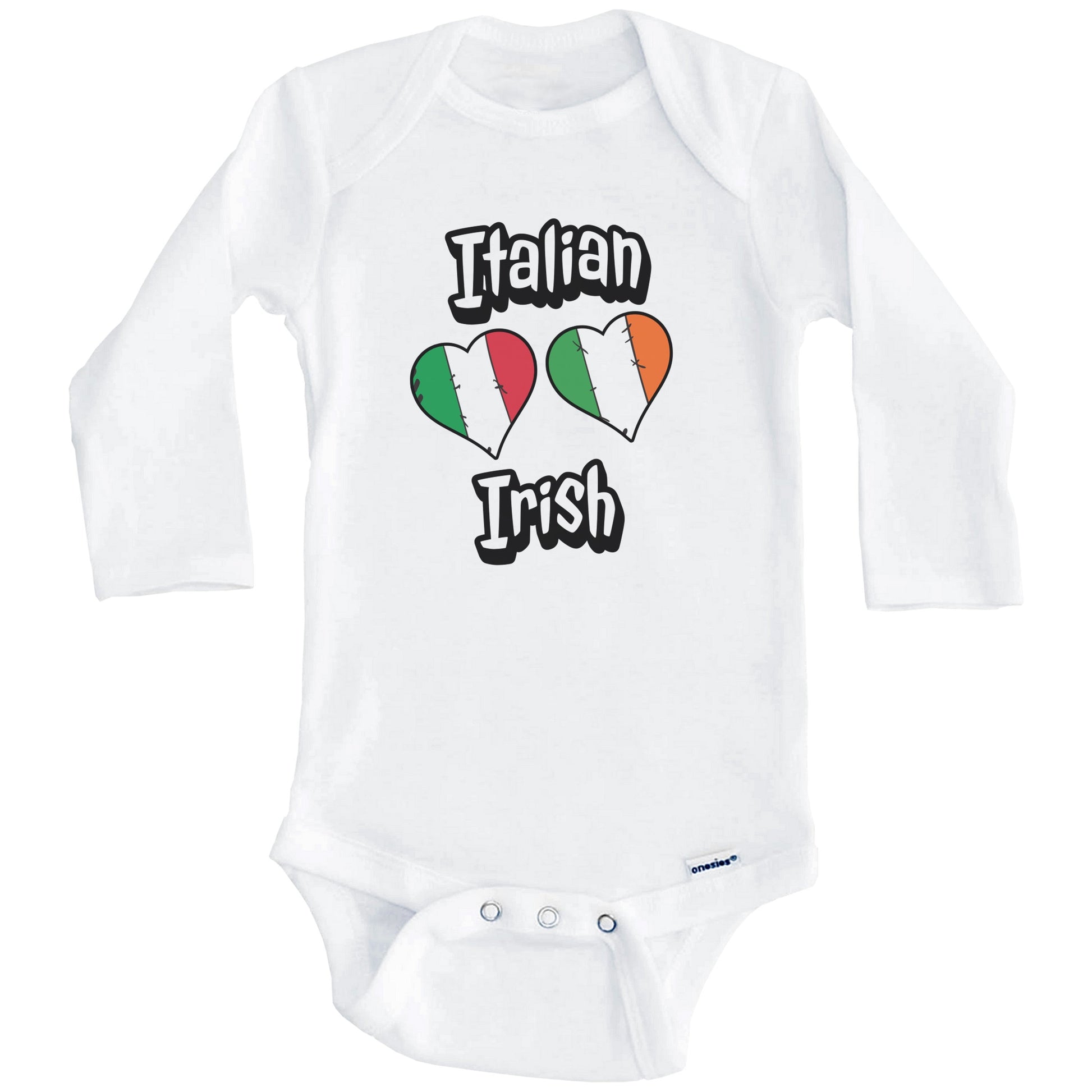Italian Irish Flag Heart Combo Italy Ireland Baby Bodysuit (Long Sleeves)