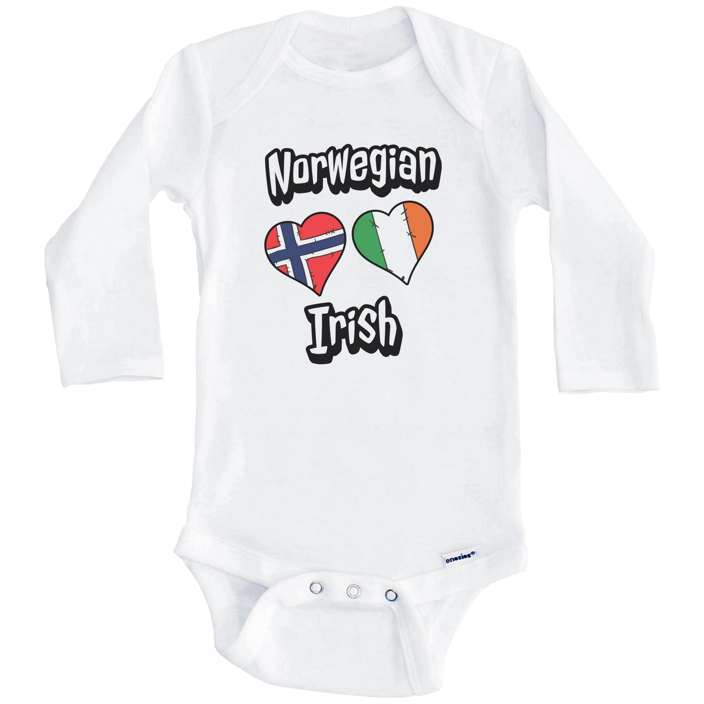 Norwegian Irish Flag Heart Combo Norway Ireland Baby Bodysuit (Long Sleeves)