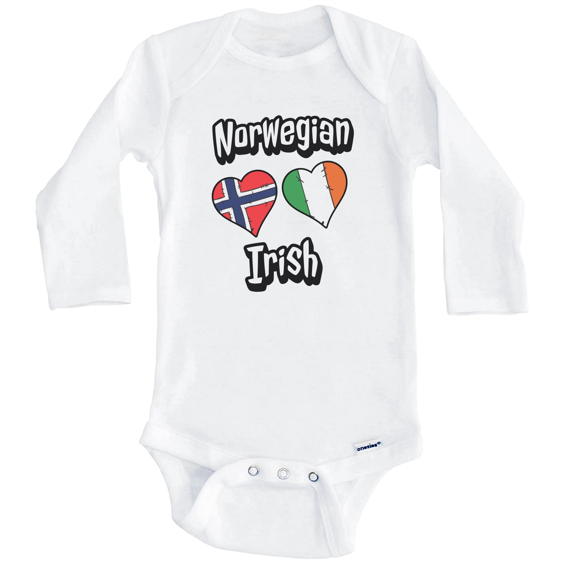 Norwegian Irish Flag Heart Combo Norway Ireland Baby Bodysuit (Long Sleeves)