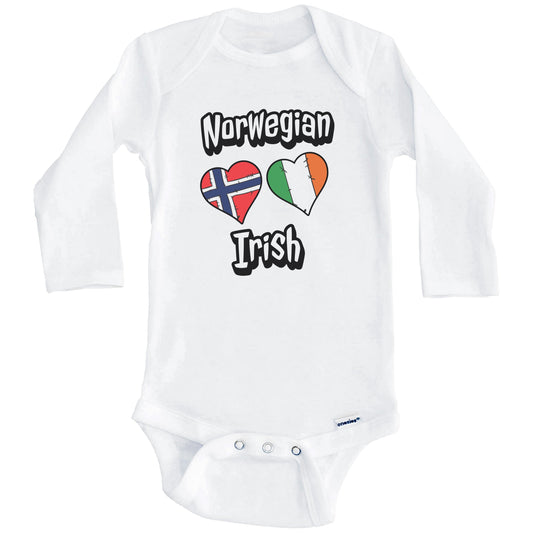 Norwegian Irish Flag Heart Combo Norway Ireland Baby Bodysuit (Long Sleeves)