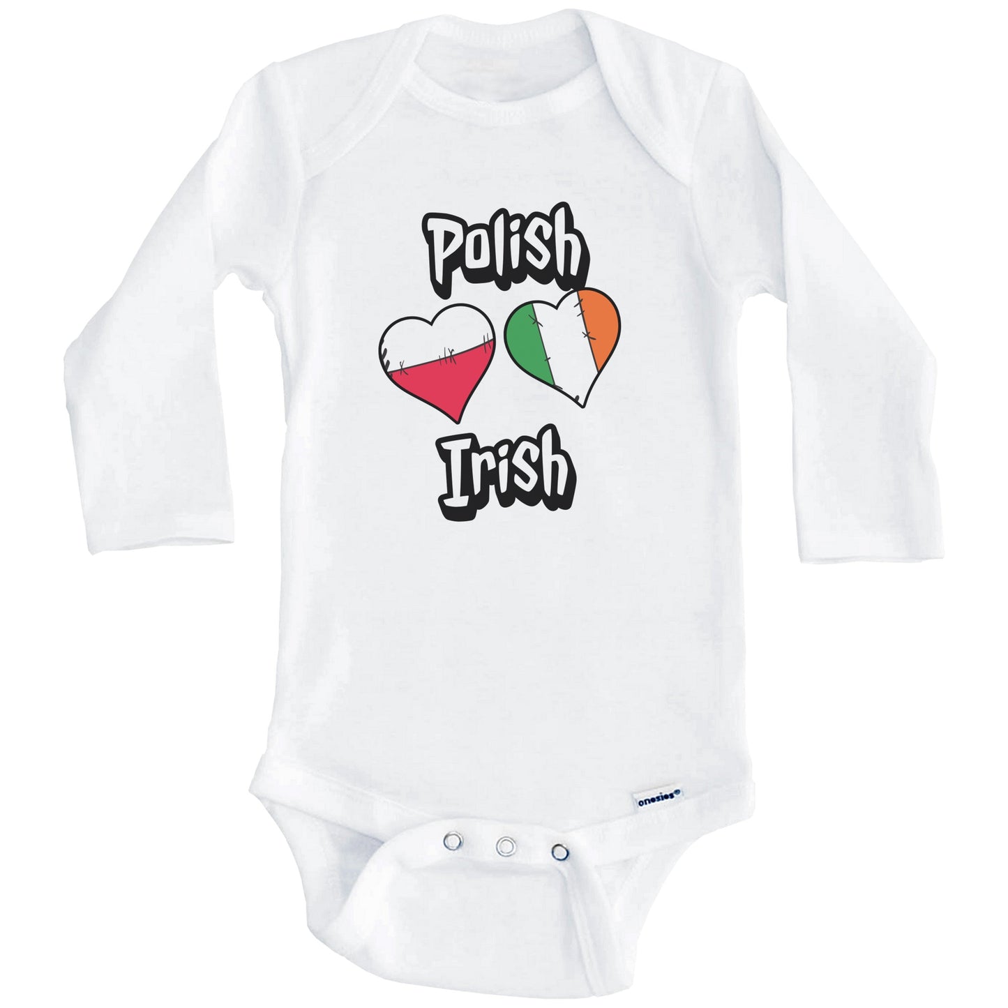 Polish Irish Flag Heart Combo Poland Ireland Baby Bodysuit (Long Sleeves)