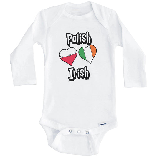Polish Irish Flag Heart Combo Poland Ireland Baby Bodysuit (Long Sleeves)